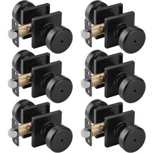 6 Pack Black Interior Door Knobs for Bath & Bed, Pismo Doorknob Turn Lock with Square Rosette, Heavy Duty Privacy Door Knob with Lock