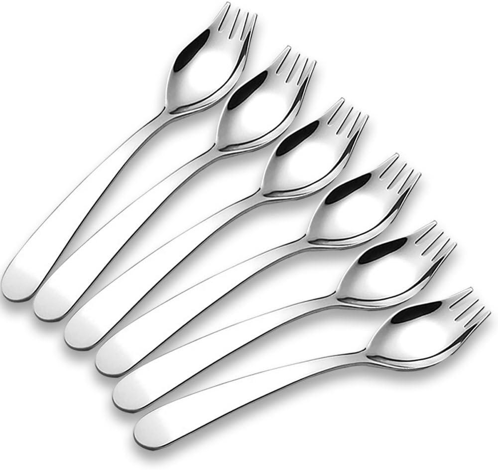 6-Pack Mini Stainless Steel Sporks, Back to school lunch supplies Fruit Appetizer Dessert Salad Flatware Set, 5.9-Inch Long(S) (5.6)