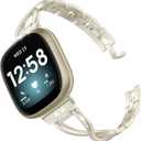 Wearlizer Metal Band Compatible with Fitbit Versa 4/Versa 3/Sense/Sense 2 Bands for Women, Dressy Stainless Steel Bling Rhinestone Link Bracelet Wristband Replacement Strap (Gold)