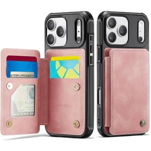 Vinich for iPhone 17 Pro Max Wallet Case with Card Holder, RFID Blocking Credit Slots Kickstand Shockproof Phone Cover Fit for iPhone 17 Pro Max 6.9" Rose Pink