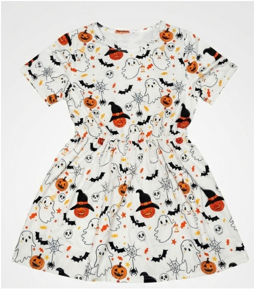 Toddler Baby Girls Halloween Dress Kids Floral Ruffle Flare Sleeve Skirt Outfit Fall Winter Clothing Back A Line
7/8Y