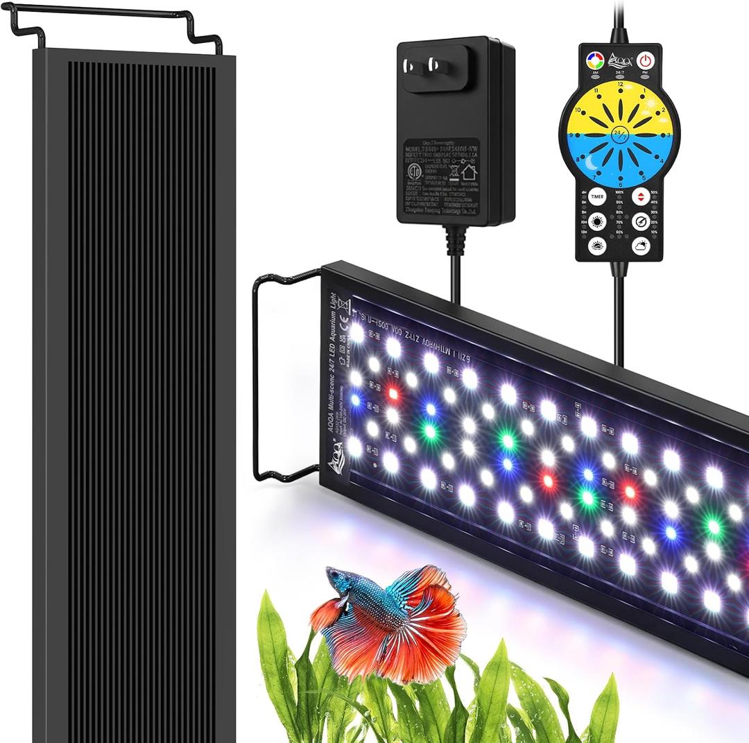 AQQA 24/7 Aquarium Light with Timer, Full Spectrum LED Fish Tank Light
