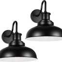 Outdoor Gooseneck Barn Light Outdoor Wall Sconce Farmhouse Exterior Wall Mount Light Vintage Outside Wall Lighting Fixture Industrial Black White Lantern for Porch, Entryway, Garage, 2 Pack (02RZ007-2 PACK(Not Dusk to Dawn)