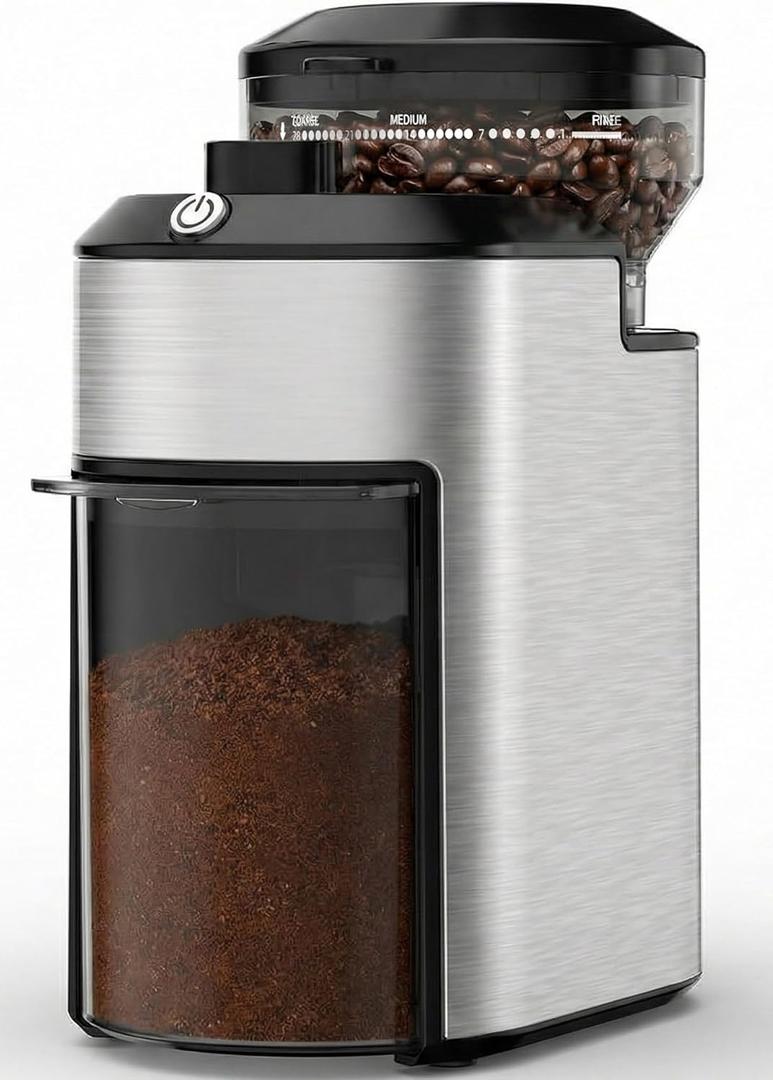 Burr Coffee Grinder, Stainless Steel, 25 Grind Settings, Anti-static, 1-10 Cup Capacity For Espresso, French Press & Drip Coffee CG-L088 (Black)