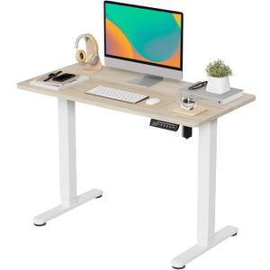 JOY worker Small Electric Standing Desk, 40" x 20" Whole Piece Height Adjustable Table with Memory Controller, Sit to Stand Desk Workstation for Home Office, Light Walnut