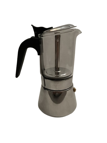Premium Glass Top Stovetop Espresso Moka Pot 6 Cup Stainless, Open Box