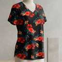 Timeson Women's Short Sleeve V Neck Blouses Shirts Floral Double Layers Mesh Tunics Tops 3XL