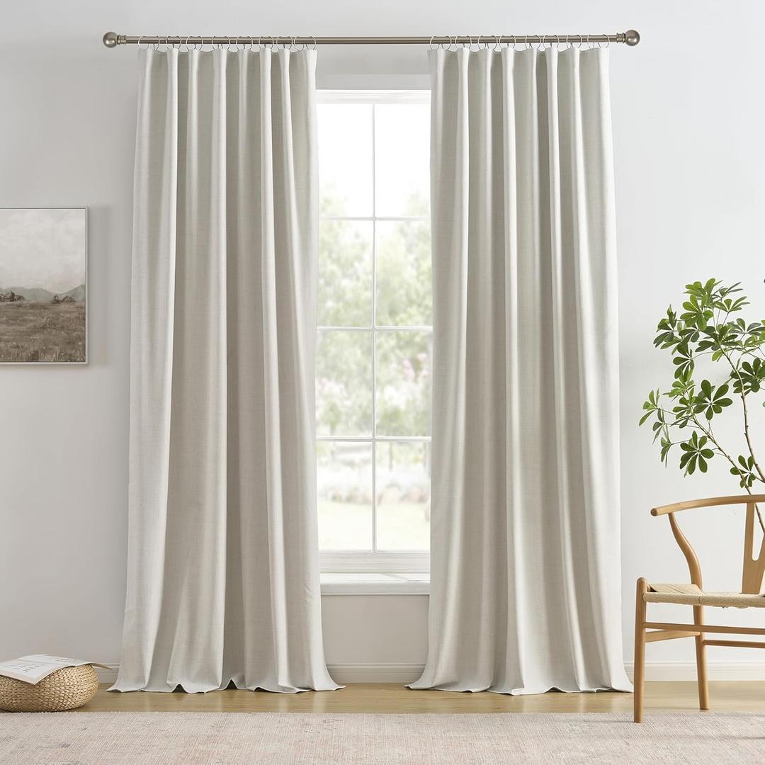 RAIN CITY Natural Birch Blackout Curtains 102 Inch Long 2 Panels Set, Back Tab Track Curtain for Living Room Floor to Ceiling Length Light Blocking Pleated Window Drapes 50x102