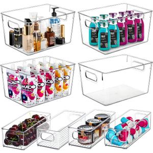 Qilinba Clear Storage Bins 8 Pack for Pantry Organizers, 4 Large Plastic Pantry Organizer Bins and 4 Small Stackable Storage Containers for Kitchen Cabinet, Home Edit, Freezer Fridge Organizer
