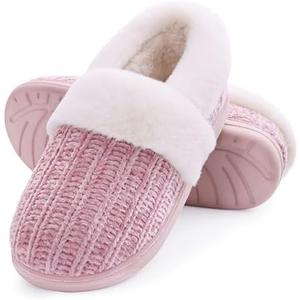Evshine Women's Fuzzy Memory Foam Slippers, Closed Back Knit Bedroom Slippers, Slip-On Warm House Shoes for Indoor & Outdoor Comfort 41-42