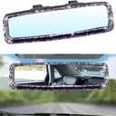 Bling Car Rear View Mirror, Rhinestones Crystal Clip-on Rearview Mirror with HD Glass, Compatible with Most Cars, SUVs, Vehicles, Auto Interior Accessories for Women Girl (Purple)