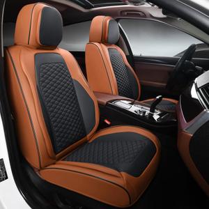 Car Seat Covers Full Set, Leather Seat Covers for Cars, Breathable Seat Cover, Suitable for SUV/Truck/Sedan/Automotive (Brown, 2 Piece)