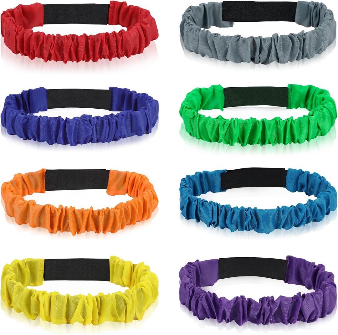 Augshy 8Pcs 3 Legged Race Bands Elastic Tie Rope, 8 Assorted Colors for Relay Race Game Carnival Field Day Backyard Game Party Supplies