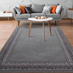 Antep Rugs Alfombras Bordered Modern 5x7 Non-Slip (Non-Skid) Low Pile Rubber Backing Indoor Area Rug (Gray, 5' x 7') (Grey)
