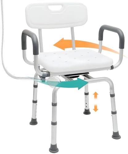 PETKABOO 360 Degree Shower Chair Swivel,Portable Seat with Armrests and Back, Adjustable Height Seat for Bathtub (White1)