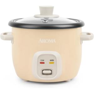 AROMA Mini Rice Cooker, 2-Cup (Uncooked) / 4-Cup (Cooked), Grain Cooker, Soup Maker, Oatmeal Cooker, Auto Keep Warm, 1 Qt, Milk Tea color