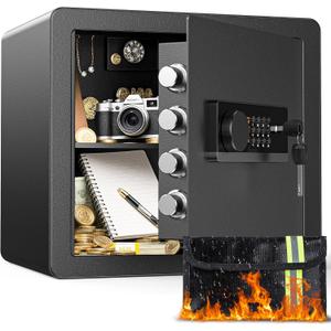 1.4 Cubic Feet Safe Box with Fireproof Waterproof Bag, Anti-theft Home Safe for Money Cash Documents Valuables, Digital Security Box with Alarm System, Electronic Keypad, Removable Shelf