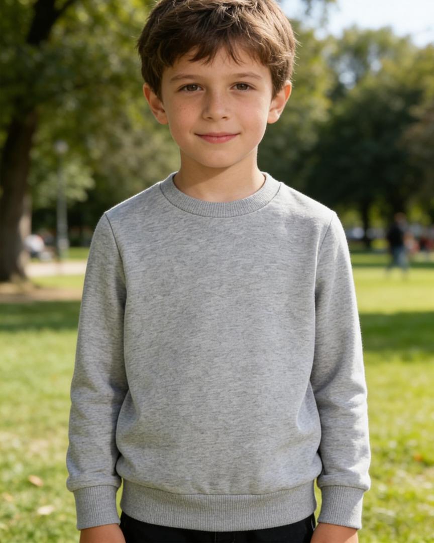 Boys' Basic 100% Polyester Crewneck Sweatshirt - Machine Washable, Soft | Sports & Daily Casual Wear for School Boys (7 Years) Grey