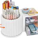 LETURE Rotating Office Desk Organizers and Accessories with 2 Drawer, Pencil Pen Marker Holder for Desk, Desktop Storage Organizers and Accessories for Office Home Art Supplies (White)