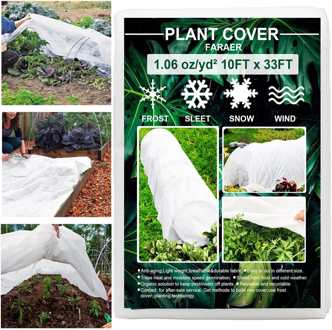 Plant Covers Freeze Protection, 10ft×33ft Reusable Rectangle Frost Protection Floating Row Cover Plant Blanket Garden Winterize Cover for Cold Weather Snow