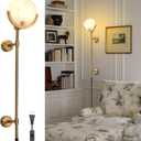 Alabaster Round Wall Sconce, Plug in Wall Light Fixtures, Modern Natural Marble LED Alabaster Sconces for Living Room Indoor Wall Lamps for Dining Room Stairs Bedroom,Brushed Gold E12