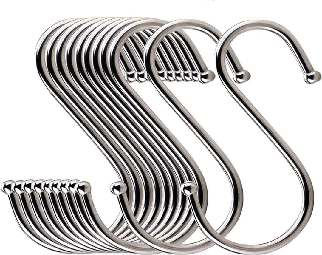 Lysas 20-Pack Round S Shaped Metal, Hooks Hangers for Kitchen, Bathroom, Bedroom and Office