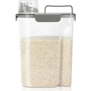 TBMax Airtight Rice Container 10 Lbs, Cereal Dispenser, Pet Cat Dog Food Storage Container, Plastic Kitchen Pantry Food Storage Holder with Cup -Dark Grey
