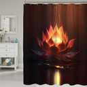 Black Gold Shower Curtain for Bathroom, Yellow Golden Lotus Flower Floral Fabric Bath Decoration Set with Hooks 72x72 Inch