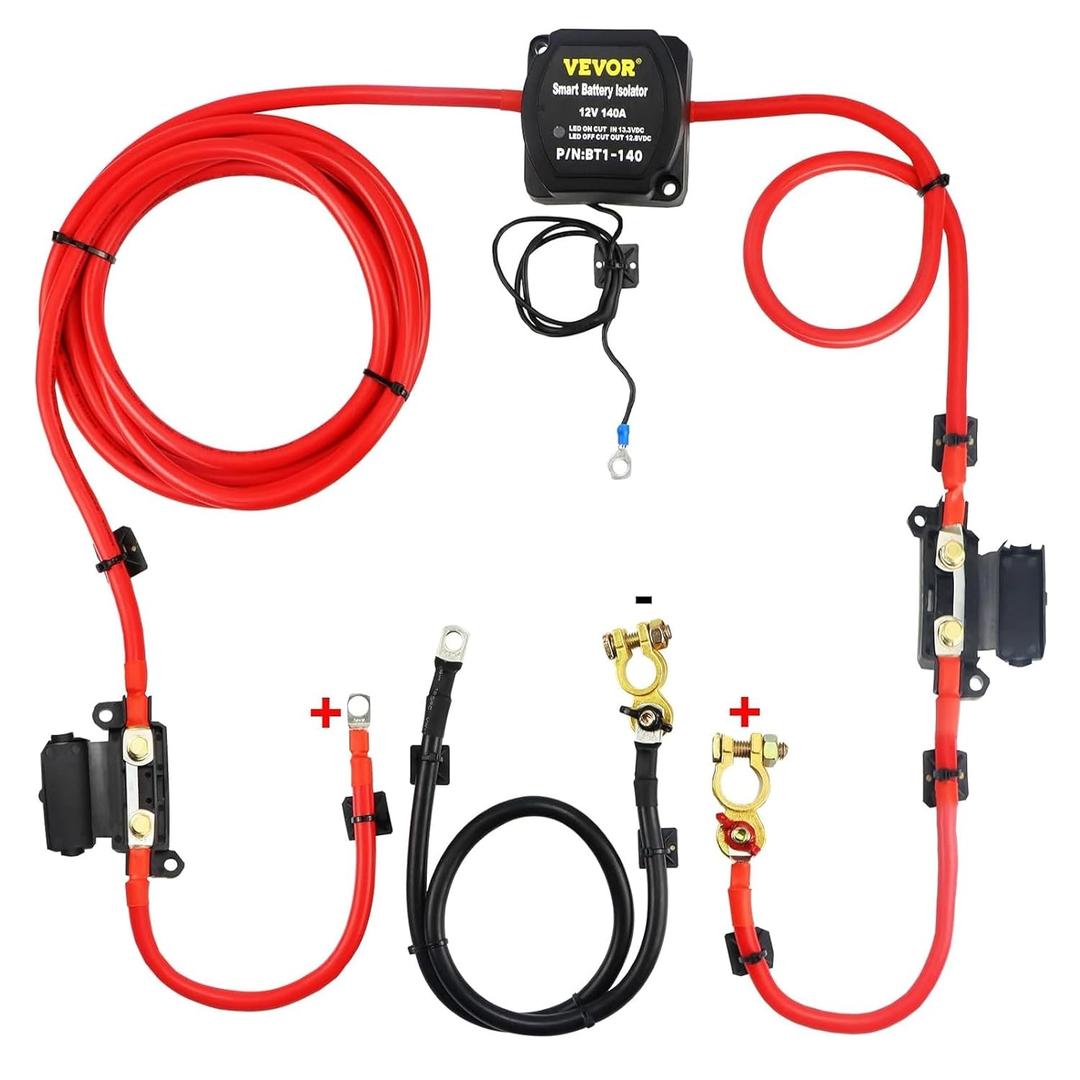 VEVOR Split Charge Relay Kit, 6mtr 12V, Automatic Dual Battery Isolator Kit with 140AMP Voltage Sense Relay VSR, Compatible with RV Marine Car Vehicle Truck Caravan Camper Yacht ATV UTV Boats Workshop VEVOR Split Charge Relay Kit, 6mtr 12V, Automatic Dual Battery Isolator Kit with 140AMP Voltage Sense Relay VSR, Compatible with RV Marine Car Vehicle Truck Caravan Camper Yacht ATV UTV Boats Workshop