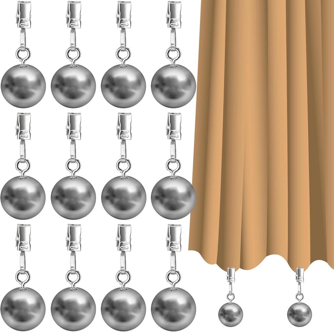 12 Pack Outdoor Curtain Weights, Heavy Duty Drapery Clips for Patio Pergola Cabana Gazebo, Stainless Steel Down Curtain, Garden Flag, Shower Curtains, Tablecloth, Useful Ball
