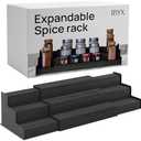 Bamboo  Rack Organizer for Cabinet - Expandable Bamboo Spice Storage - Non-Skid Countertop Step Spice Shelf - Great for Kitchen Cabinet, Countertop, Cupboard, Pantry (Black) 12.70to 22.20inch