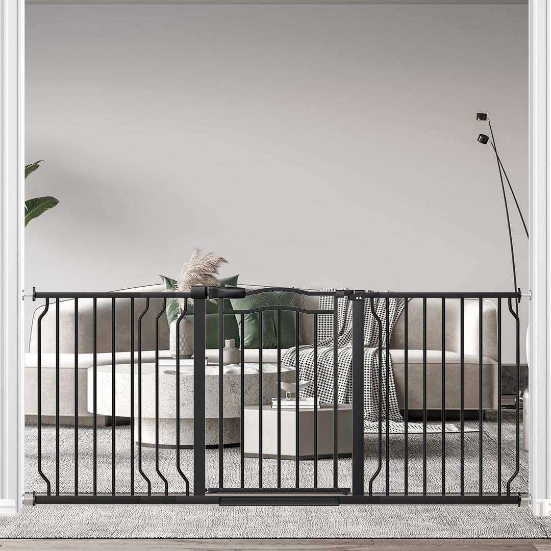 62.2-71.6" Extra Wide Baby Gate for Stairs No Drilling, 30" Tall Auto Close Press Mounted Baby Gate for Doorways, Adjustable Width Walk Through Long Gates for Kids or Pets, Black