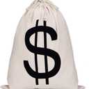 Boao 19.7 x 15.8 Inch Extra Large Money Bags Prop Money Dollar Sign Drawstring Canvas Bag with Dollar Symbol for Toy Favor Cosplay Themed Party