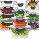 KOMUEE 24 Pieces Glass Food Storage Containers Set,Glass Meal Prep Containers-Stackable Airtight Glass Storage Containers with lids,Freezer, Microwave, Oven Safe,Gray