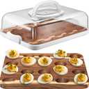 Baderke Easter Acacia Wood Deviled Egg Platter with Lid Base 20 Holes 12 x 8.5 Inch Round Deviled Egg Tray Reversible Charcuterie Board Wooden Egg Holder Serving Egg Container for Countertop(White)