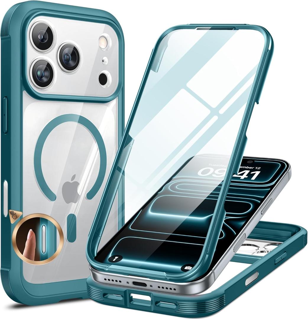 Diaclara Magnetic Designed for iPhone 17 Pro Case 6.3'' Full Body Bumper,[Compatible with MagSafe] Military Drop Proof Phone Case with Built-in Screen Protector,Easy Install,No Gap,Red