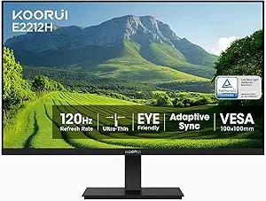KOORUI New 22 Inch Computer Monitor FHD 1080P 120Hz PC Gaming Screen VA Panel Ultra-Slim Display 4000:1 Contrast Ratio with Adpitive Sync (HDMI/VGA/VESA Compatible 100x100mm/Audio Out), Tilt, Black