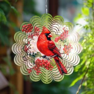 Cardinal Wind Spinners Garden Yard Decor Gift for Women Men, 12 Inch Outdoor Metal 3D Wind Spinner, Stainless Steel Hanging Wind Catchers Kinetic Sculpture for Outside Decoration