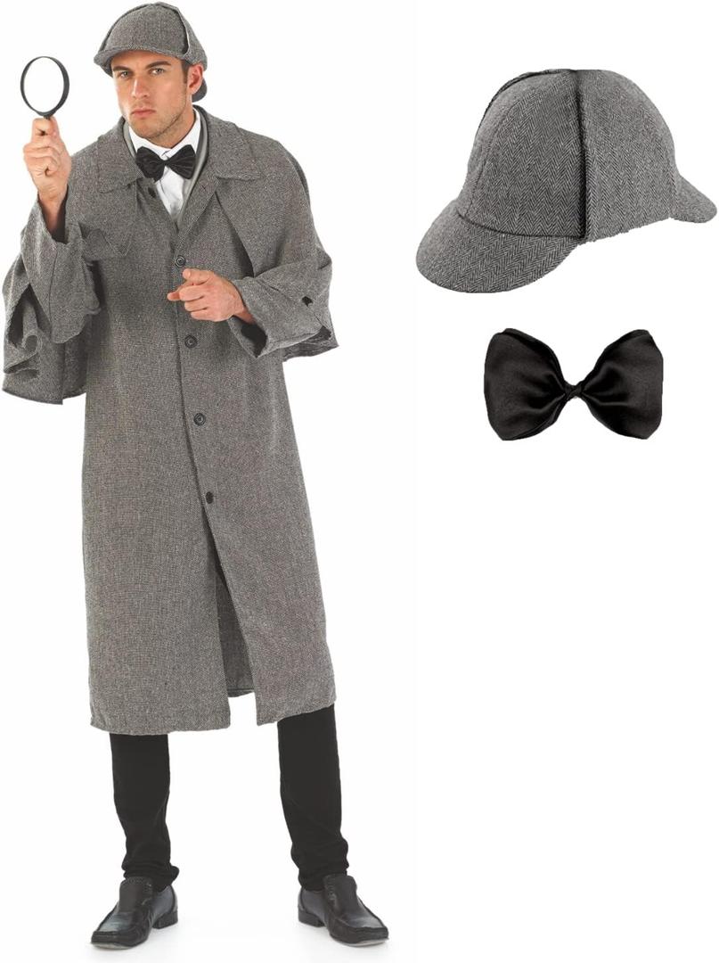 fun shack Mens Detective Costume Adult, Detective Costume Men, Detective Halloween Costume, Private Investigator Costume (Medium, Gray)