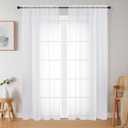 WelvetBLK White Sheer Curtains 84 Inches Long 2 Panels Set for Bedroom Living Room, Soft Airy Light Filtering Modern Solid Rod Pocket Drapes Window Treatments, White, Each 42" W x 84" L