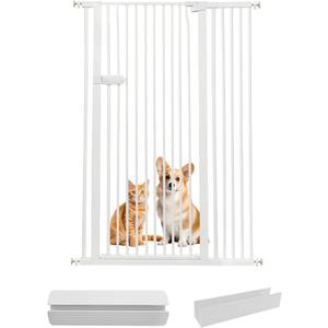 Lumizone Extra Tall Cat Gate 55.12" High Pressure Mounted Extra Wide 2025 New (17 Sizes) 1.37" Gap No Drilling Auto-Close One-Handed Operation Tall Pet Gate for Dogs(White, 55.12" H x 38.39"-42.51" W)