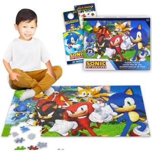 Sonic the Hedgehog Floor Puzzle for Kids Set - Bundle of 72 Piece Sonic Floor Puzzle, Stickers, Tattoos, More | Sonic Jigsaw Puzzles for Kids Ages 5+