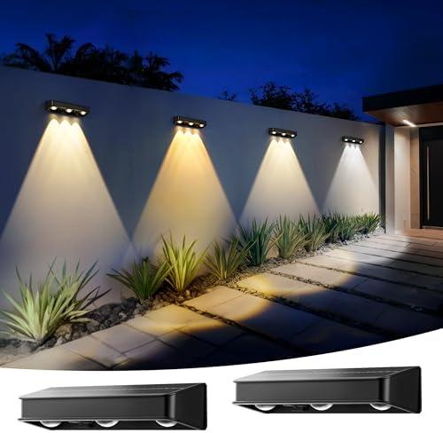 AUDERWIN Solar Fence Lights, 1200 mAh Solar Wall Lights Outdoor Waterproof IP65 led for Outside Backyard, Patio, Front Porch, Yard, House, Garden, Pool Decor (6 Pack) 6 Modes
