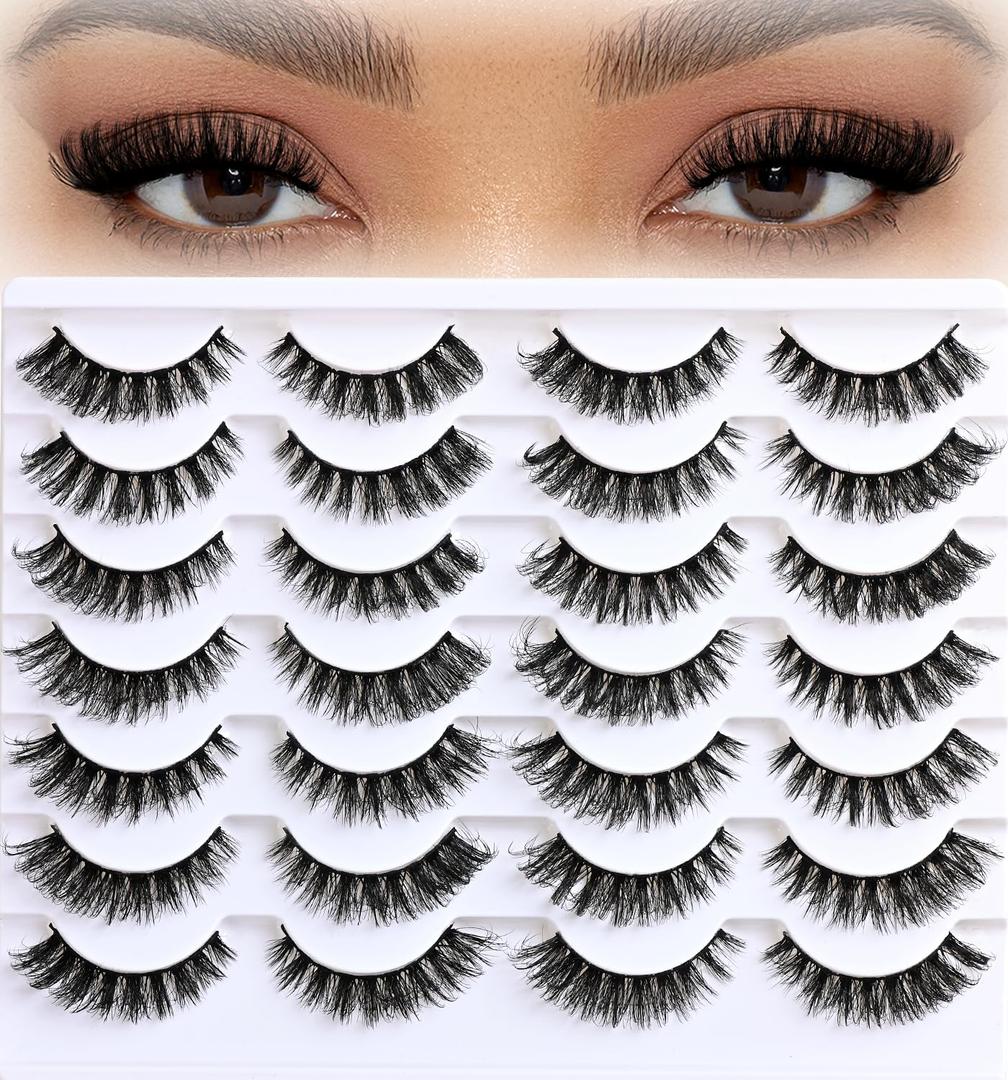 Lashes Fluffy False Mink Eyelashes 14 Pairs Cat Eye Lashes Fake Russian Strip Eyelash Natural Lash Strips Eye Lashes Pack D Curl Short Lashes Natural Look Wispies Cateye Lashes for Women