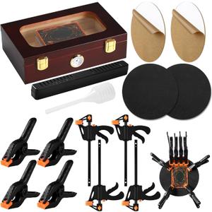 Didaey Card Flattening Kit Trading Card Flattening Tool Accessory Kit Included Humidor, 2 Acrylic Plates, 4 Vices, 4 Clamps, 2 Indent Mats for Fix Bent Cards and Flatten Lifted Edges
