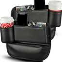 Car Seat Gap Filler Organizer, Premium Leather Console Storage with Cup Holder, Easy Access Multi-Purpose Organizer - Car, SUV & Truck Essentials（Driver Passenger Set Black 2 Pack）