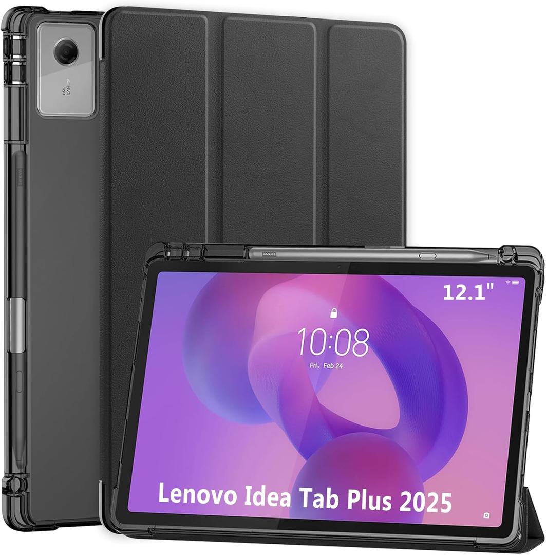 ProCase Smart Case for 2025 Lenovo Idea Tab Plus 12.1 Inch/Tab K12, Slim Light Cover Trifold Stand Hard Shell Folio Smart Protective Case for Idea Tab Plus/Tab K12 (TB361FU/TB361ZU) -Black
