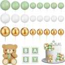29 Pcs Ball Cake Toppers Bear Cake Decorations with Cute Bear BABY Letter Green Gold White Foam Balloon for Baby Shower Girl Boy (Green)