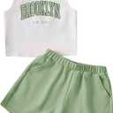 Floerns Girl's Summer Letter Graphic Tank Top Sport Shorts Sets 2 Piece Outfit 11-12
