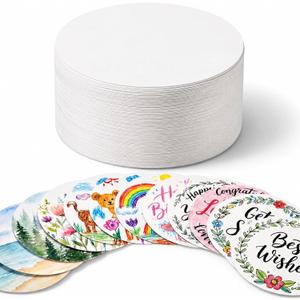 100 Pieces Round Blank Cards 300 Gsm Kraft Paper Cardstock Thick Paper Cutout Use for Painting Drawing, DIY Craft Projects, Homemade, Classroom Bulletin Board Decoration (2", White)